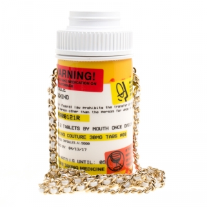 Moschino White Capsule Printed Patent Leather Pill Bottle Crossbody Bag