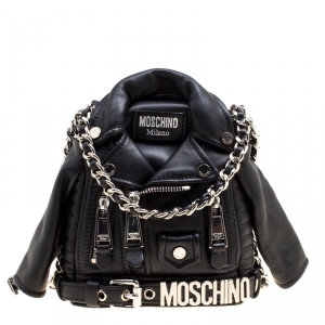 Moschino Black Leather Biker Jacket Shoulder Bag