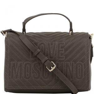Pre Owned Love Moschino Grey Quilted Faux Leather Logo Top Handle Bag