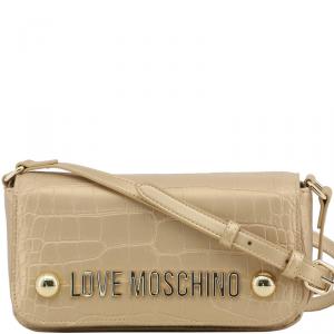 Pre Owned Love Moschino Yellow Croc Embossed Faux Leather Crossbody Bag