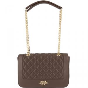 Pre Owned Love Moschino Brown Quilted Leather Chain Flap Bag