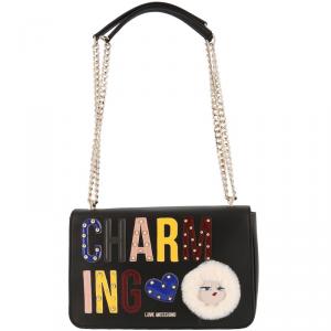 Love Moschino Black Leather CHARMING Chain Shoulder Bag