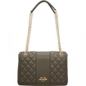 Pre Owned Love Moschino Green Quilted Faux Leather Chain Shoulder Bag