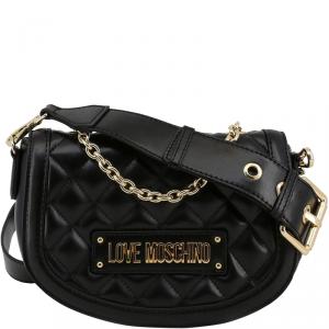 Pre Owned Love Moschino Black Quilted Faux Leather Crossbody Bag