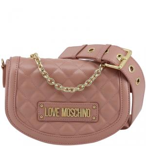 Pre Owned Love Moschino Pink Quilted Faux Leather Crossbody Bag