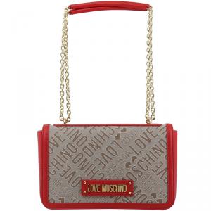 Pre Owned Love Moschino Two Tone Signature Fabric and Faux Leather Chain Shoulder Bag