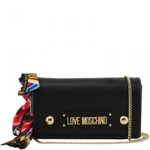 Pre Owned Love Moschino Black Faux Leather Scarf WOC Clutch Bag