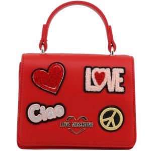 Love Moschino Red Faux Leather Embellished Top Handle Bag