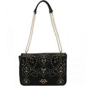 Pre Owned Love Moschino Black Faux Leather Studded Chain Shoulder Bag