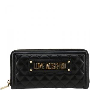 Love Moschino Black Quilted Faux Leather Zip Around Wallet