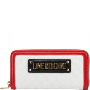 Pre Owned Love Moschino Two Tone Quilted Faux Leather Zip Around Wallet