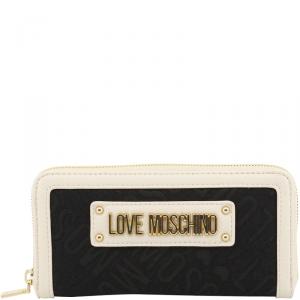 Pre Owned Love Moschino Two Tone Signature Fabric and Faux Leather Zip Around Wallet