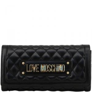 Pre Owned Love Moschino Black Quilted Faux Leather WOC Clutch Bag 