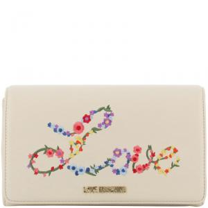 Pre Owned Love Moschino White Faux Leather Embroidered WOC Crossbody Bag 