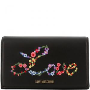 Love Moschino Black  Faux Leather Embroidered WOC Crossbody Bag 