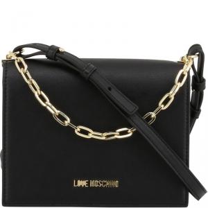 Pre Owned Love Moschino Black Faux Leather Chain Crossbody Bag 