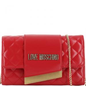 Pre Owned Love Moschino Red and Gold Quilted Faux Leather WOC Crossbody Bag 