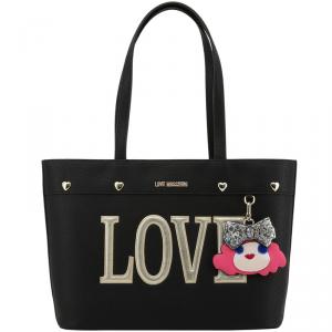 Love Moschino Black Faux Leather Love Applique Tote