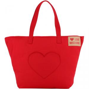 Love Moschino Red Fabric Love Applique Shopping Tote