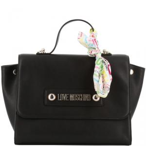 Love Moschino Black Faux Leather Scarf Top Handle Bag
