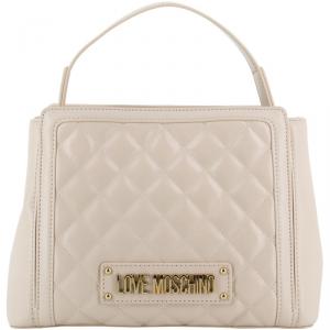 Love Moschino White Quilted Faux Leather Top Handle Bag
