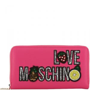 Pre Owned Love Moschino Pink Faux Leather Zip Around Wallet