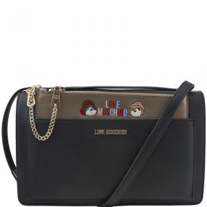 Love Moschino Black Faux Leather Flap Crossbody Bag