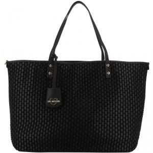 Love Moschino Black Faux Leather Applique Shopping Tote
