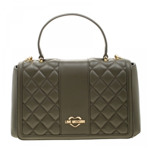 Pre Owned Love Moschino Green Quilted Faux Leather Shoulder Bag