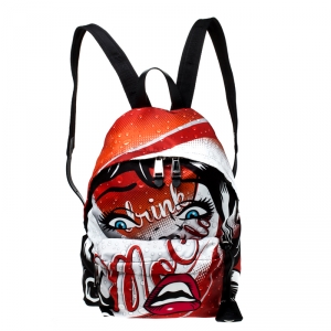 Pre Owned Moschino Multicolor Eyes Collection Print Nylon Backpack