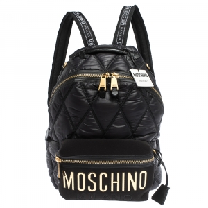 Pre Owned Moschino Black Quilted Nylon Logo Backpack