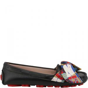 Love Moschino Black Faux Leather Bow Loafers Size 38