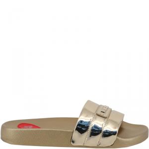 Love Moschino Metallic Beige Rubber Flat Slides Size 37