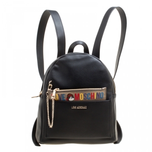 Pre Owned Love Moschino Black Leather Backpack