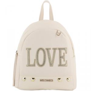 Pre Owned Love Moschino White Faux Leather Love Applique Backpack