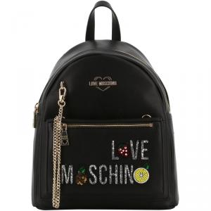 Love Moschino Black Faux Leather Chain Backpack Bag