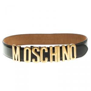 Moschino Glossy Black Leather Redwall Logo Belt 100cm