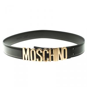 Moschino Black Glossy Leather Logo Belt 115cm