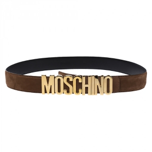Pre Owned Moschino Brown Suede Logo Belt 95CM