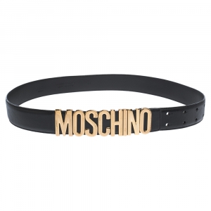 Moschino Black Leather Logo Belt 90CM