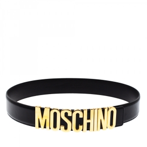 Moschino Black Leather Logo Belt 90CM