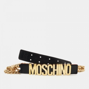 Moschino Black Leather 30th Anniversary Chain Belt 80CM