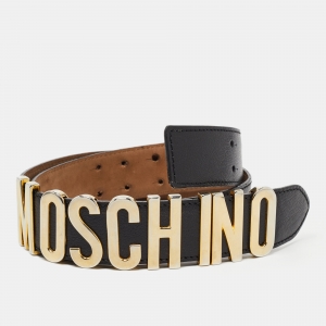 Moschino Black Leather Classic Logo Waist Belt 