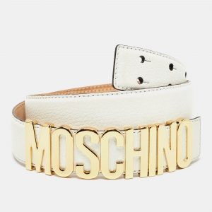 Moschino White Leather Classic Logo Waist Belt 