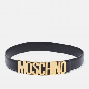 Moschino Black Leather Classic Logo Wait Belt Size 75CM