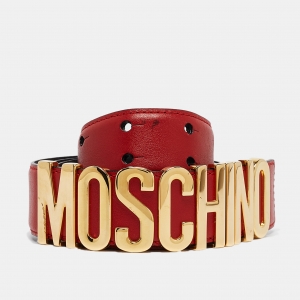 Moschino Red Leather Classic Logo Waist Belt