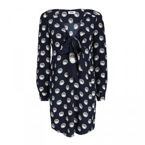 Moschino Navy Blue Silk Pearl Print Long Sleeve Dress M