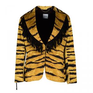 Moschino Tiger Printed Cotton Contrast Fringe Detail Blazer L