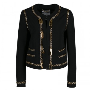Moschino Black Hanging Gold Logo Letter Detail Chain Trim Jacket M 