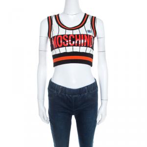Moschino Couture Multicolor Striped Cotton Blend Ribbed Trim Crop Top S